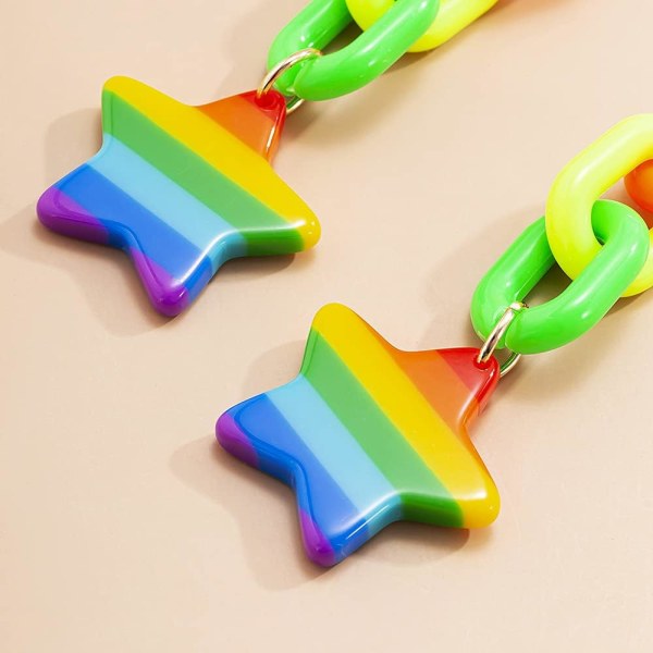 Söta Rainbow Star Chain Drop Dingle örhängen för kvinnor Flickor Hyp