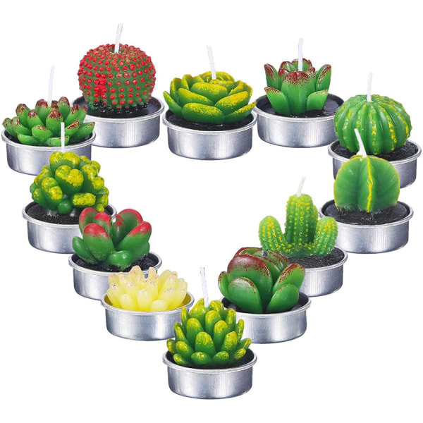 12 kaktusljus, konstgjorda växtsuckulentljus,