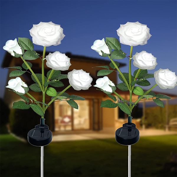 2 st Solar Flower Lights Outdoor - LED Solar Powered Waterpr White