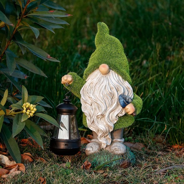Garden Gnome -koristeet aurinkovaloilla, suuri puutarhapatsas