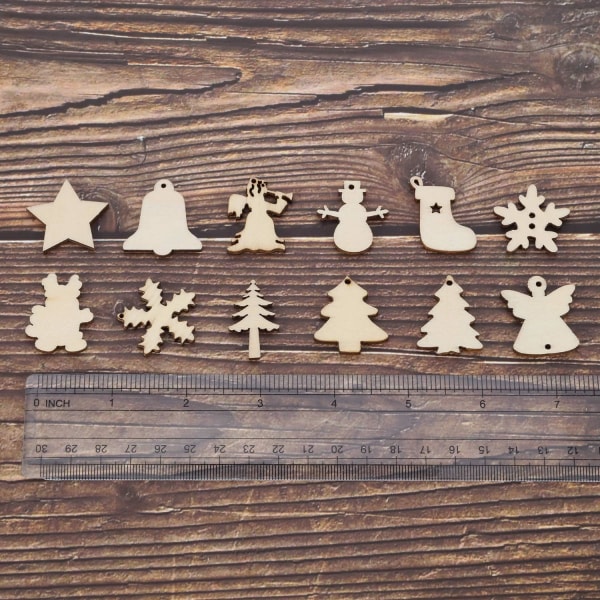150 stykker trepynt Mini juletema naturlig tre