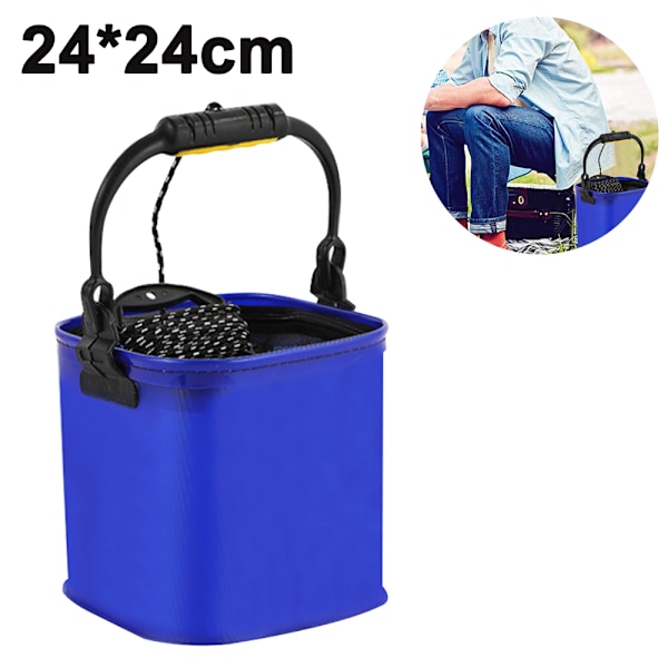 Collapsible Fishing Bucket, Foldable Fishing Bucket Eva Square Shape with Ventilation Hole for Outdoor Sports(Dark Blue)