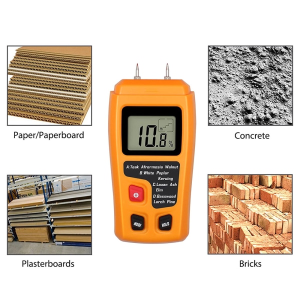 Digital Wood Moisture Meter Handheld LCD Moisture Tester Damp Moisture Tester Detector for Firewood Orange