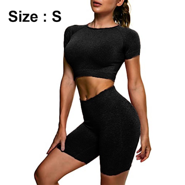 Sports Tops Women Fashion Crop Top Shorts Crop Tops Sports Outfit Women Fitness Set Compression Sportswear for Yoga Gym (S, Black)