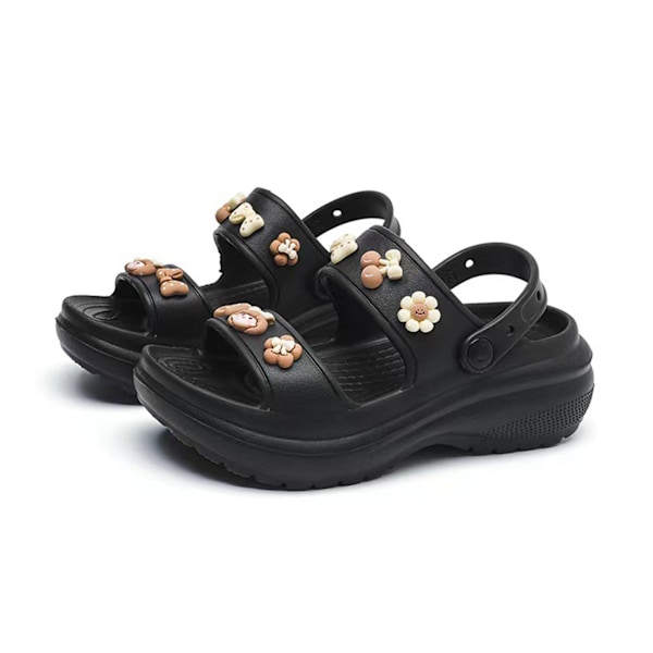 Black 39 Summer Women Flat Sandal Textured Bottom Thick Soled Non Slip Fashionable Slipper Sandal