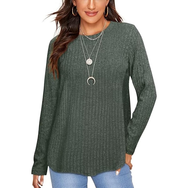 Women's pullover, casual crew neck, long-sleeved shirt, lightweight tops Green