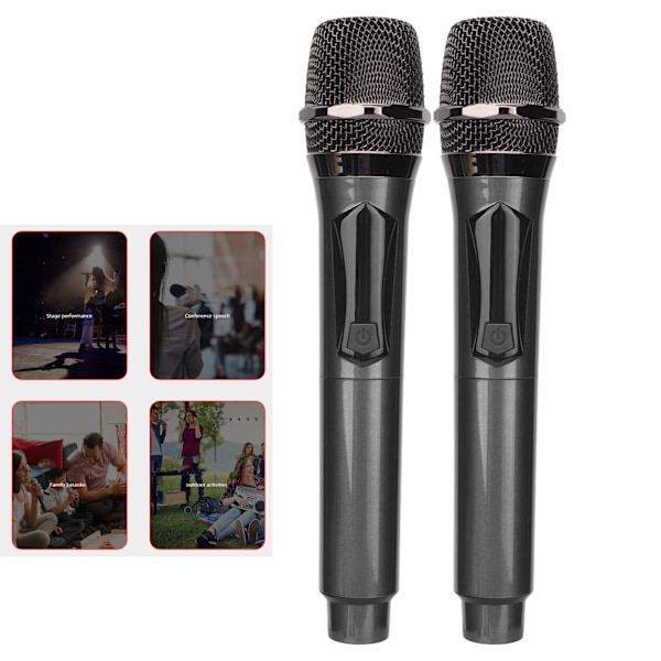 Trådlös mikrofon 1 för 2 Dual Portable Handheld Dynamic Karaoke Mic System med laddningsbar mottagare för festmöte