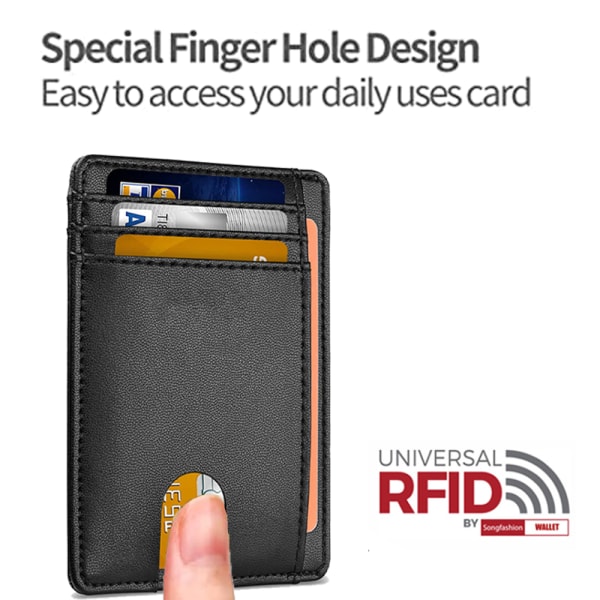 Klipslommebok foran lomme minimalistisk skinn med RFID-blokkering