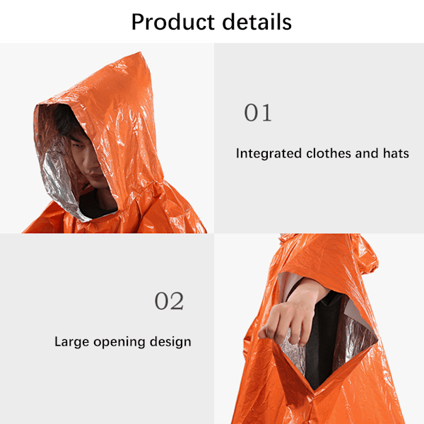 Rain Poncho Survival Gear Waterproof Thermal Blanket Poncho Reflective Side for Increased Visibility for Outdoor Camping Hiking