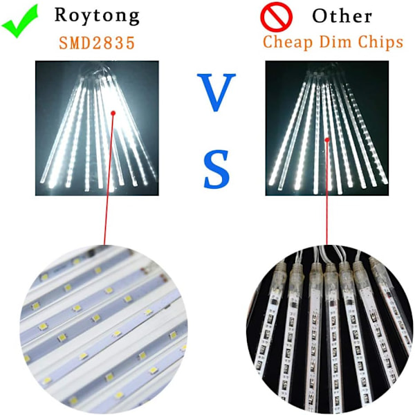 Roytong Meteorskurre Regnlampor, LED Isljus med Hög Ljusstyrka, Vattentäta och Kedjeanslutningsbara, 30cm 8 Rör 192 Glödlampor, för Jul Blau