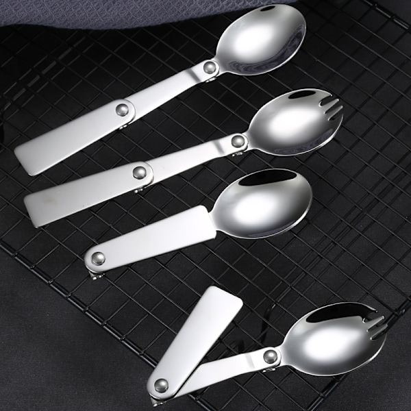 3-pack Vikbara Multifunktionella Sporkar i Rostfritt Stål, Campingresenär Sporks, Bestick, Sked, Gaffel med Bärväska (Sked)