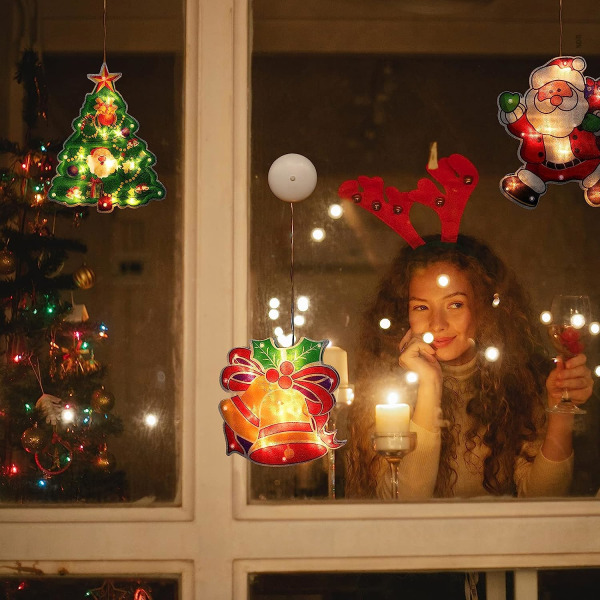 Julepyntlys, 3 stk LED hengende vinduslys wi