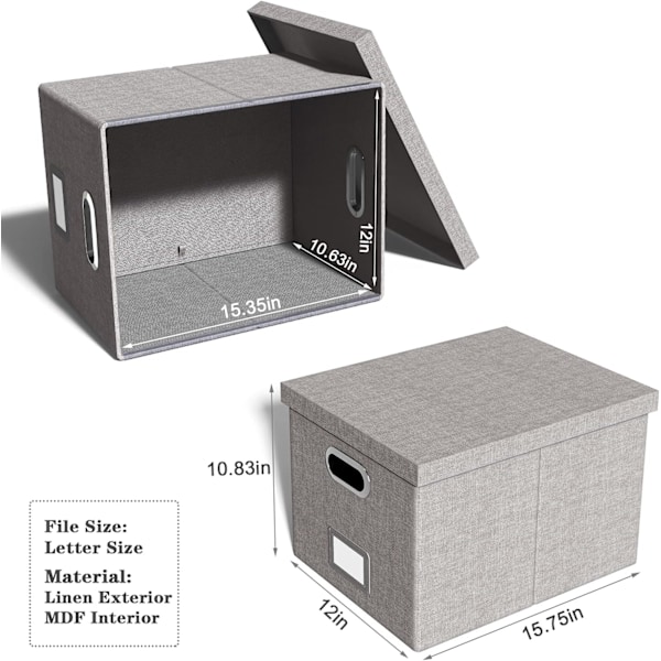 Tiedostonsäilytyslaatikko, Arkistolaatikko, Kannettava Tiedostolaatikko Kannella, Sopii Kirje-/Oikeudellisiin Tiedostojen Säilytykseen, Helppokäyttöinen Liukuva Kestävä Ripustustiedostolaatikko Gray 1 pack