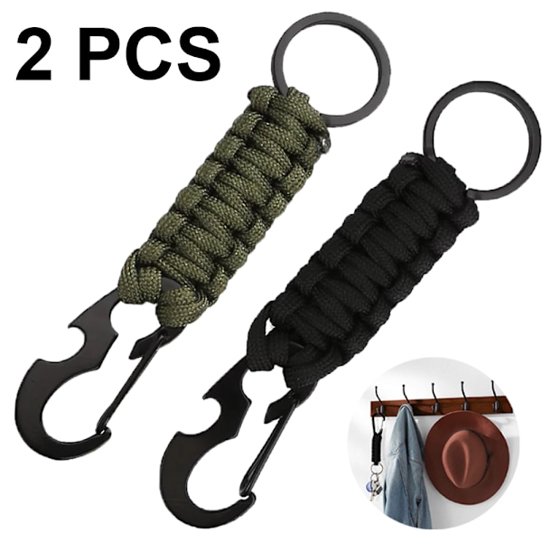 Outdoor camping keychain with snap hook 2 pieces (black + army green)