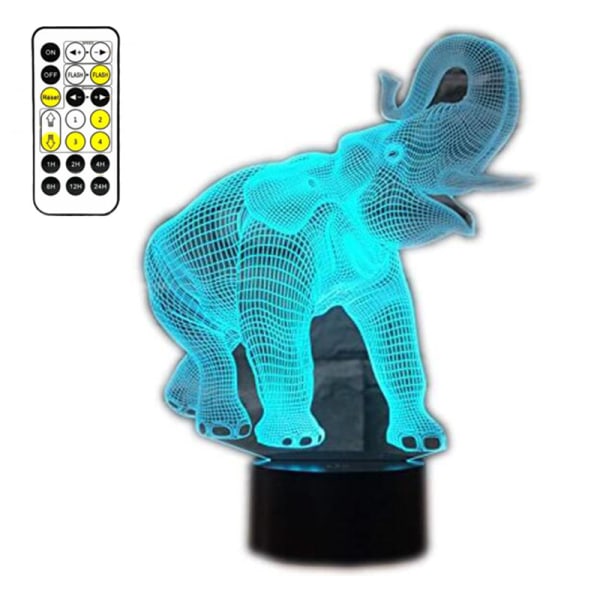 Animals Elephant 3D Optical Illusion Lampe, USB-drevet 7 farver Blinkende Touch Switch Skrivebord LED-natlys til børn Udsmykning i soveværelset