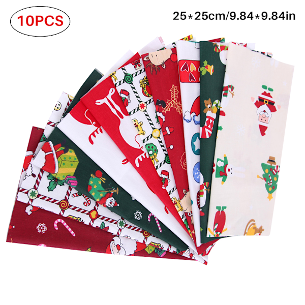 Julebomullsstoff 10 stk Firkanter Trykte Patchwork Stoff for DIY Sy Scrapbooking Quilting Masker, 25cm*25cm