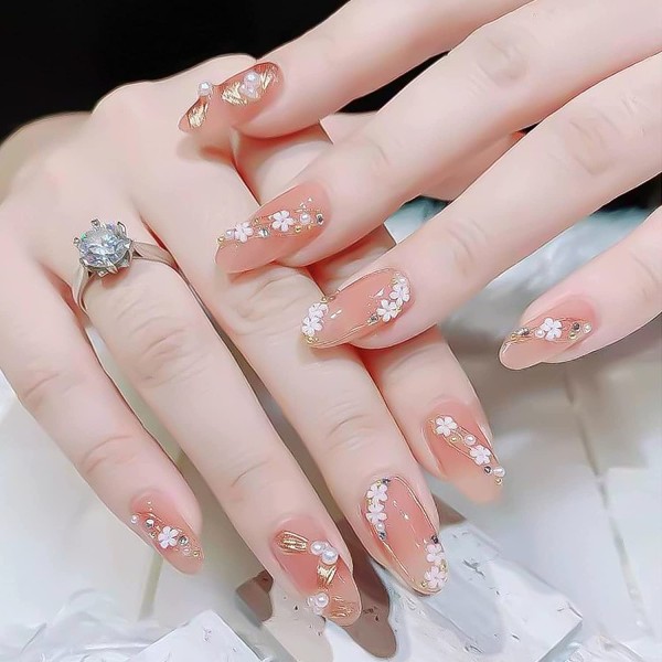 3D Floral Nail Art Charms Set Glitter White Flowers Pearl Nail A
