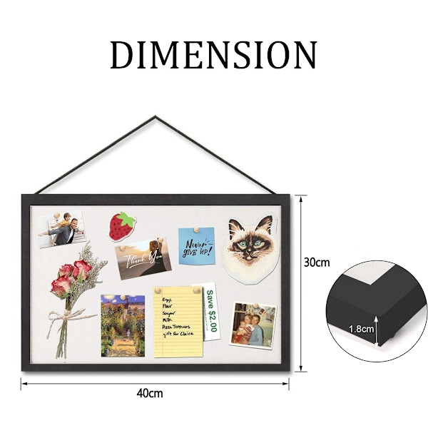 Pakke Korktavle med Linned 40*30 cm Opslagstavle Kontor Dekoration Hængende Pin Trærammet Display Billede Visionstavle Lys til Væggen Skole Kontor Black