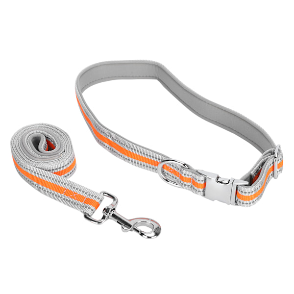 Reflective Dog Collars Comfortable Lining with Leash Set Anti?Lost Pet Night Walking SuppliesOrange M