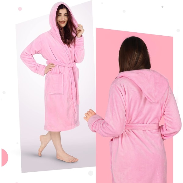 Lyxig dammantel morgonrock | Super Soft Fleece damrock | Bekväma Loungewear och nattkläder  Rosa   XL