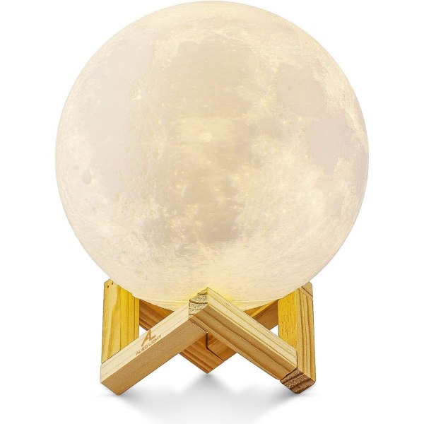 3D-månelampe, LYS LED-natlys 3 farver Touch Luna-lampe, 15 cm / 5,9 tommer diameter, USB genopladeligt månenatlys til stue-café i soveværelset