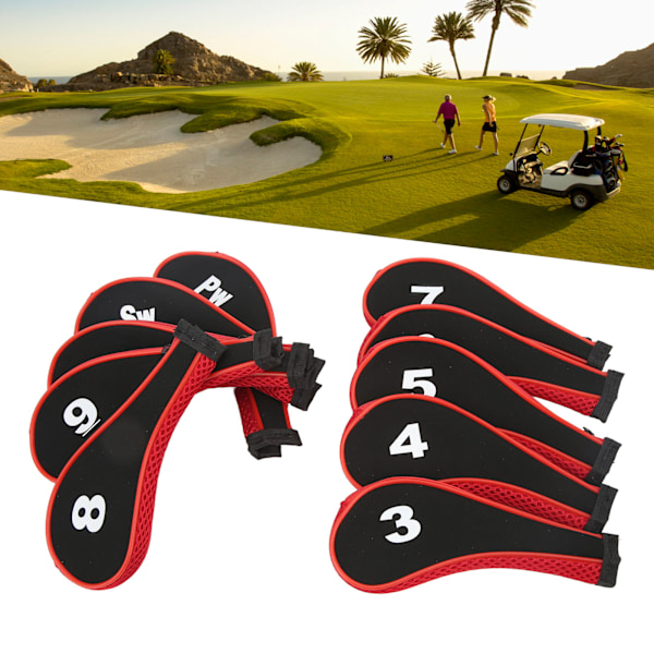 10Pcs Golf Club Head Cover Neoprene Golf Head Cover for Woods Irons Golfer Lovers Red