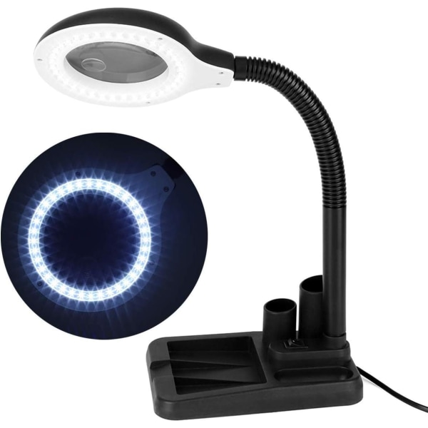 LED-forstørrelseslampe 5X 10X forstørrelseslampe USB-forstørrelsesglassbelysning LED-dagslyslampe Justerbar svingarmslampe for håndverksarbeid, lesing, arbeid,