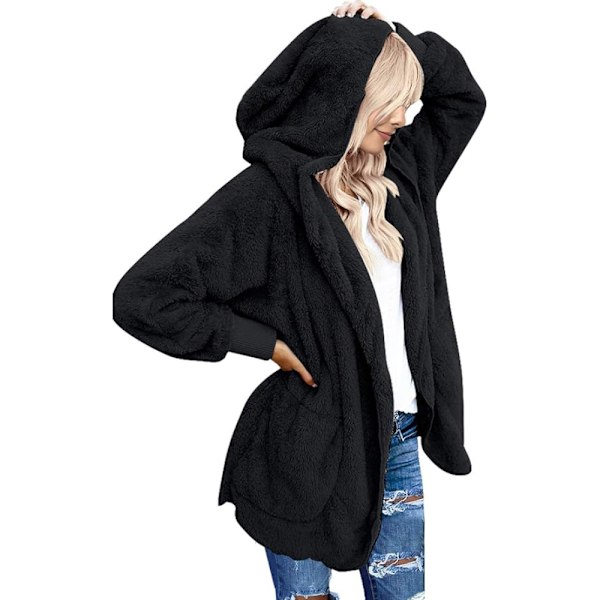 Women's hoodie jacket plush jacket coat long sleeve cardigan winter coat black