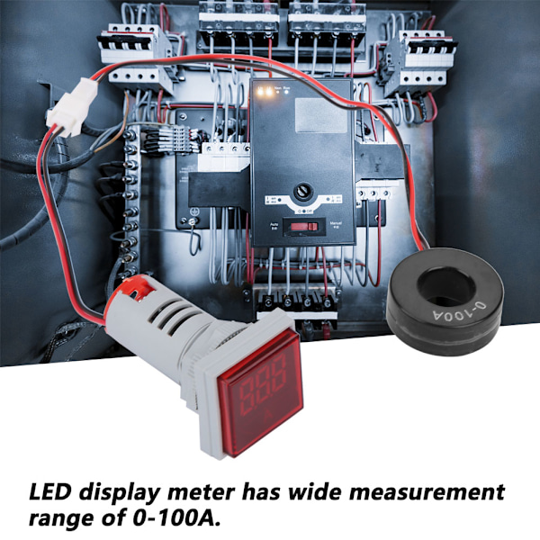 0-100A Digital Amperemeter AC Strømmeterindikator LED Kvadratisk Lampe Lyssignal (Rød)