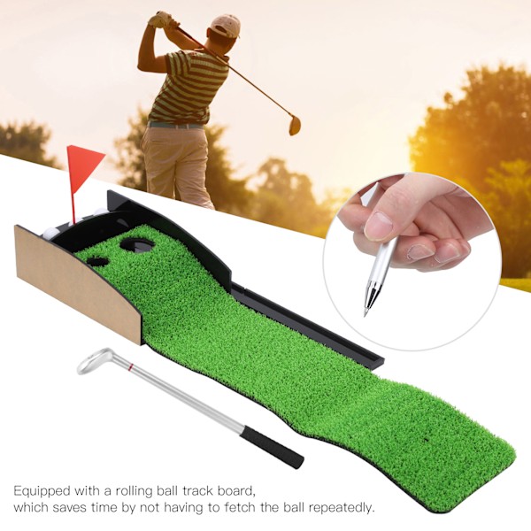 Bordgolf Putting Green Kit Mini Bærbar Kontorgave Treningsmatte med 1 Pen Putter