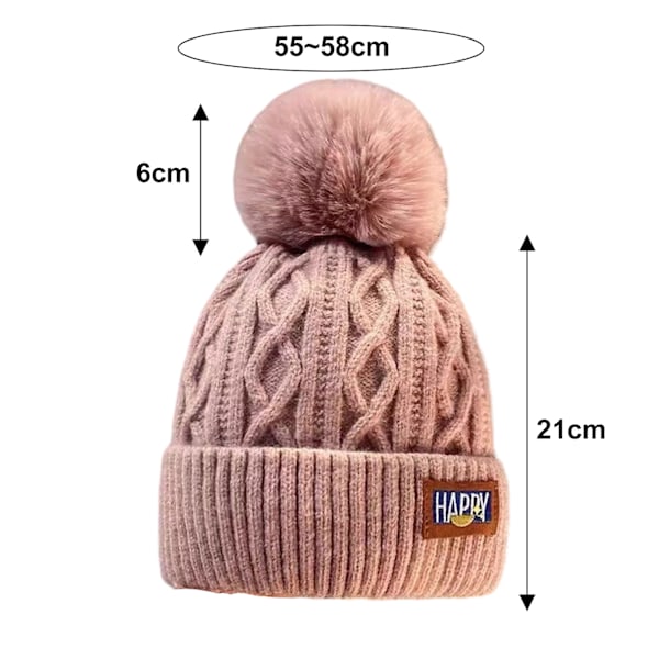 Dam Beanie med Pompom och Fleecefodrad Stickad Chunky Skidmössa Chunky Baggy Hatt pink