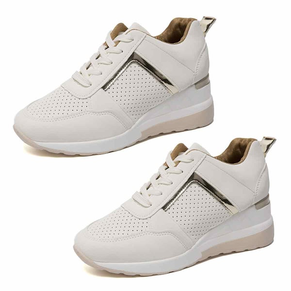 Højhælede Kile Sneakers til Kvinder - Elegante Skjulte Kile Tennissko - Letvægts Mode Hæl Sneakers Snørebånd Kvinder White 37