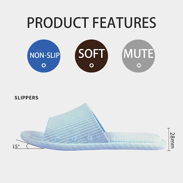 Blå badtofflor för unisex, storlek 40-41 (för 39-40), halkfria duschsandaler, sommar, inomhus, mjuka, tysta tofflor