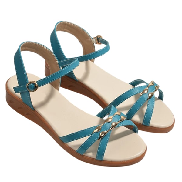 One Strap Sandals Women Leather Sandals Women Summer Sandals For Ladies, Casual, Soft, Fashionable Blue 38