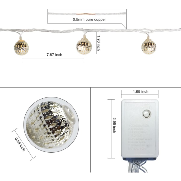 Globe String Lights Plug-in Metal Ball Fairy Lights, anslutningsbar