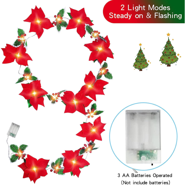 9,8 ft upplyst julstjärna Christmas Garland String Lights med Re