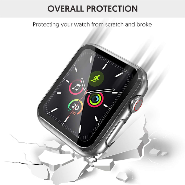 2-delt sett kompatibelt med Apple Watch Series 5 / Series 4 etui 40 / 44 mm med herdet glass skjermbeskyttelse, 360 ° allsidig beskyttende etui Ultra Transparent 44mm