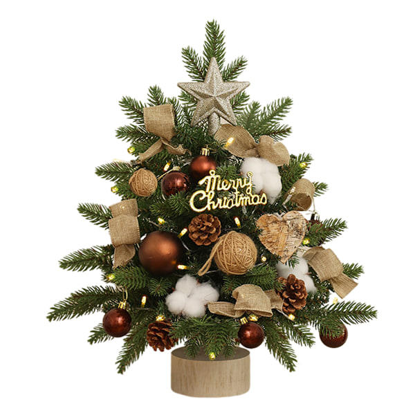 Small Lighted Christmas Trees Luxury Artificial Pine Tree Decorated with Pine Cones, Glittering Balls