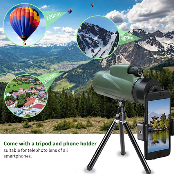 Monokulärt Teleskop, Monokulär Bak4 Prisma Vattentät Monokulär Kikare med Smartphone-adapter Stativ för Fågelskådning, Jakt, Vandring, Camping