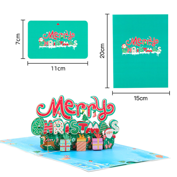 Glædelig jul pop-up-kort, 3D pop-up-lykønskningskort til jul