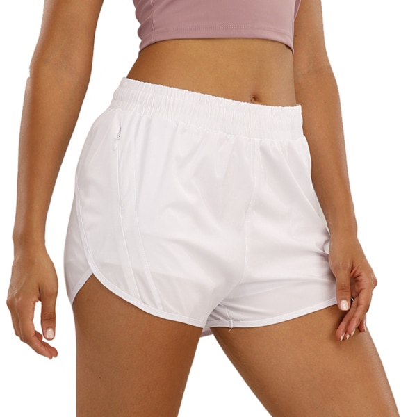 White M Women Sports Shorts Quickly Dry High Waisted Zipper Pockets Liner Casual Shorts for Summer Wear