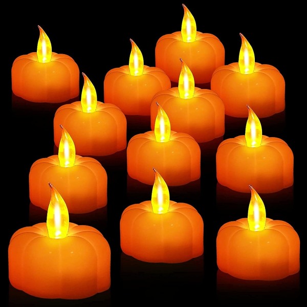 12 Pack Fall Tea Lights, Led Flame Vähemmän kynttilöitä Paristokäyttöinen