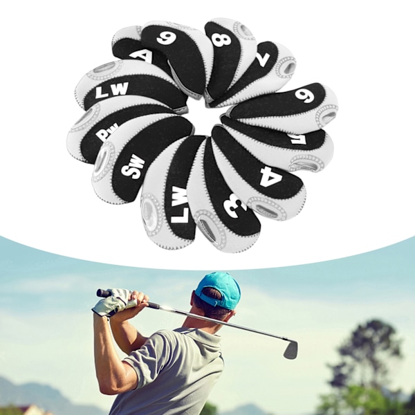 12 PCS Golf Club Head Covers Golf Iron Pole Number Cover Club Protective Head Cover Black White