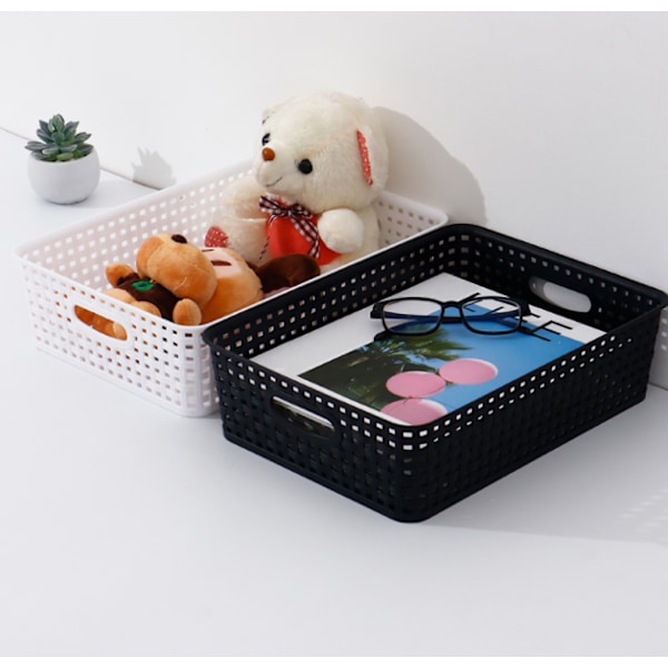 Plastik Opbevaringskurve/Organiseringskurve, 34 x 25 x 9,2 cm, Sæt af 6 (Hvid, Sort, Grå) (Hvid)