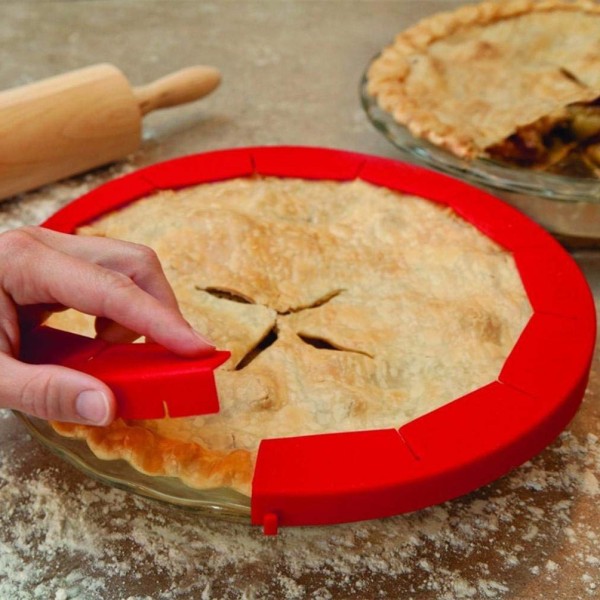 Justerbare silikone pie Crust Shield pie Protectors, fødevaresikker