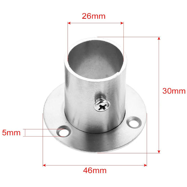2 stk rustfritt stål runde rørbraketter, stangflenssett, garderobestangsholder, klesstativ, stangbrakett, styrestangsbrakett med skruer