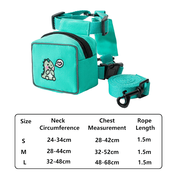 Söt tecknad ryggsäck för hundar med justerbara sadelväskor och koppel för valpar (Grön)