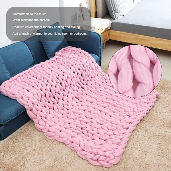 Knitted Chunky Plush Sofa BLANKET Warm Soft Super Big Bulky (Pink 100 * 120cm / 39.4 * 47.2in)