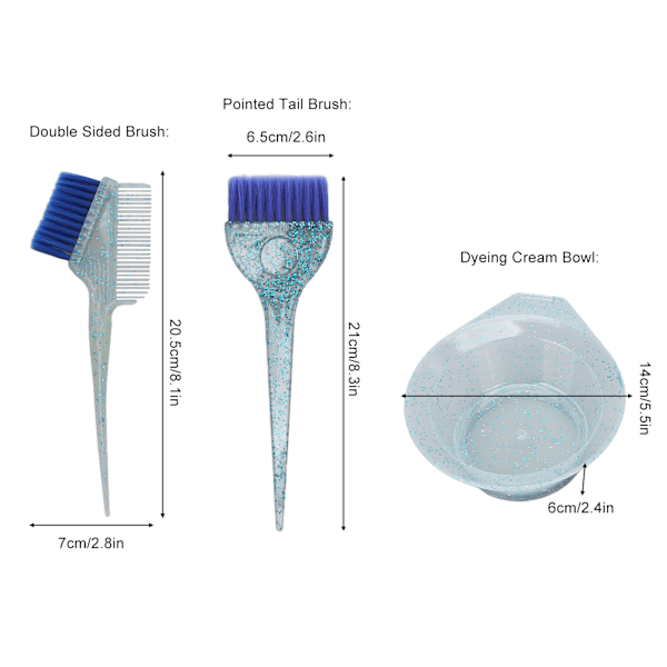 3 st hårfärgningsborstar frisörfärgningskam hårfrisörsfärgningsborste för hem- och salongsbrukBlå