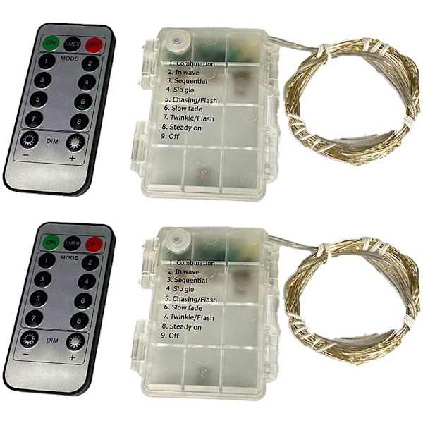 2-pakks lyslenke, 10 meter med 100 LED-lys, bøyelig USB-lys med fjernkontroll, hage, hage